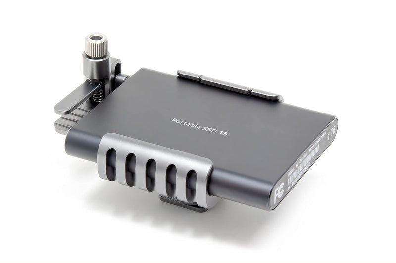 KONDOR BLUE T5 SSD Holder w/Cold Shoe Mount for Z CAM S6 F6 F8 BMPCC4K/6K. Compatible with Any cage or hot Shoe. Made for Samsung T5 Media Drives commonly Used with Kondor Blue USB C Cable.