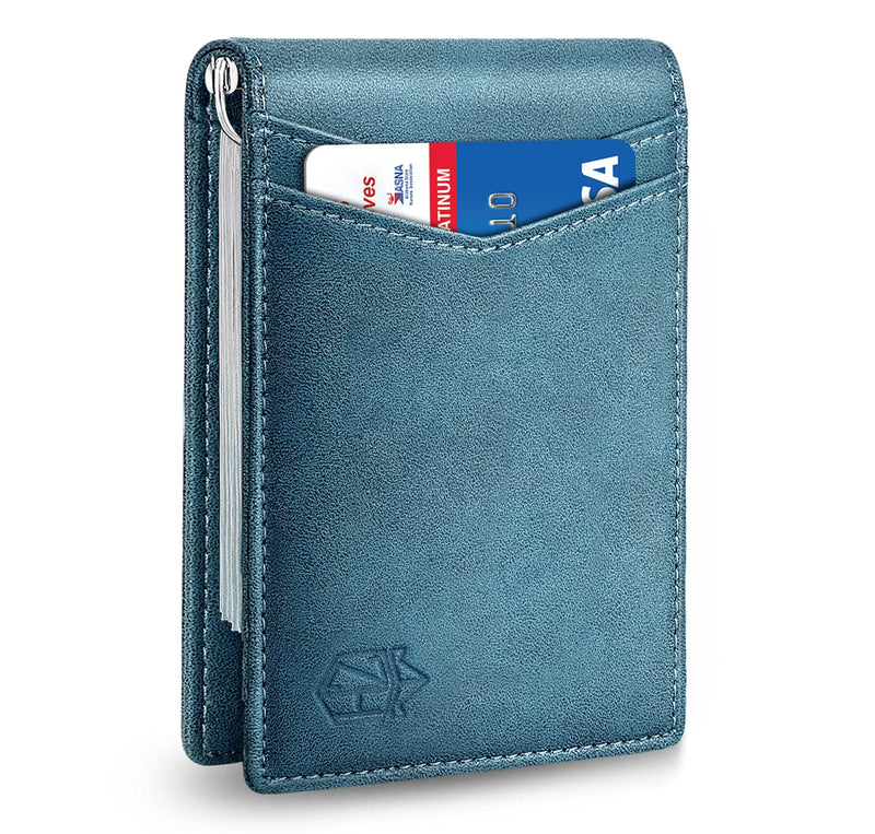 Zitahli Slim Wallets for Men RFID Money Clip Wallet Men's Front Pocket Minimalist Wallet Leather Vintage Blue