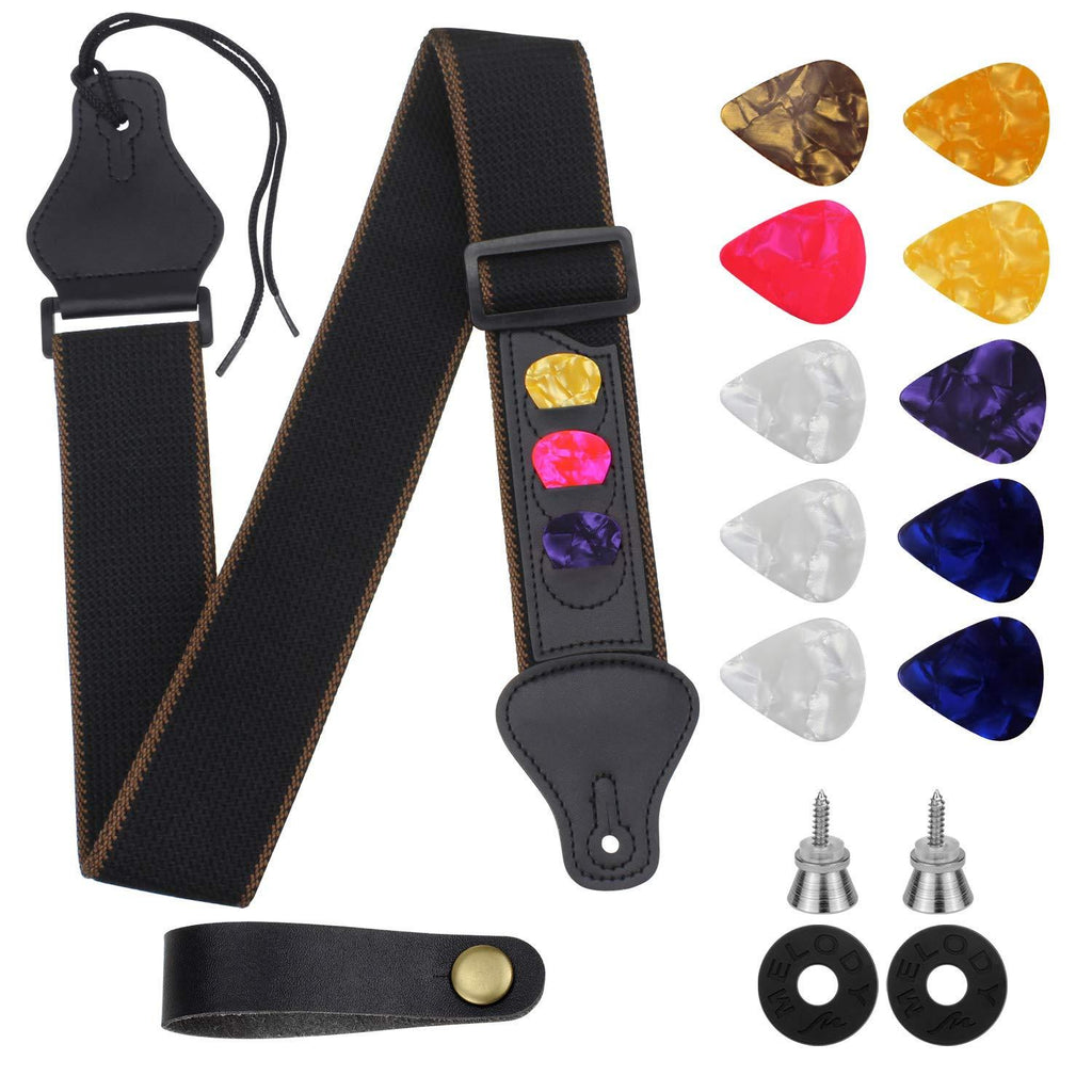 Dreamtop Guitar Strap pack,Soft Adjustable Guitar Shoulder Strap Leather Ends With leather Strap Button,Strap Locks,Strap Buttons Lock and Colorful Guitar Picks,16 Pieces for Bass, Electric & Acoustic