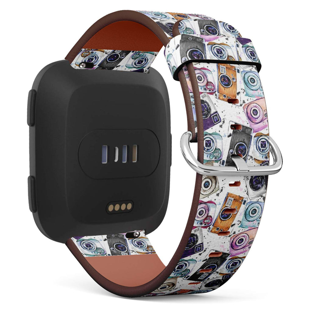 Compatible with Fitbit Versa/Versa 2 / Versa LITE/Leather Watch Wrist Band Strap Bracelet with Quick-Release Pins (Photo Cameras Vintage)