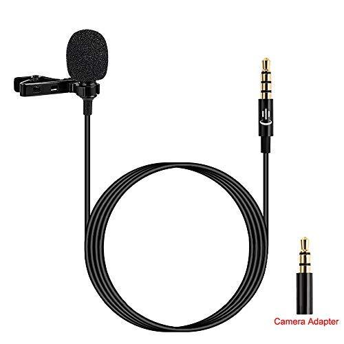 Lavalier Microphones Hands Free Clip-on Lapel Mic with Omnidirectional Condenser for Android Smartphone,iPhone, Windows, DSLR Cameras,Camcorders,Tablet,PC,Laptop,Podcast, Recording 1.5m (Black)