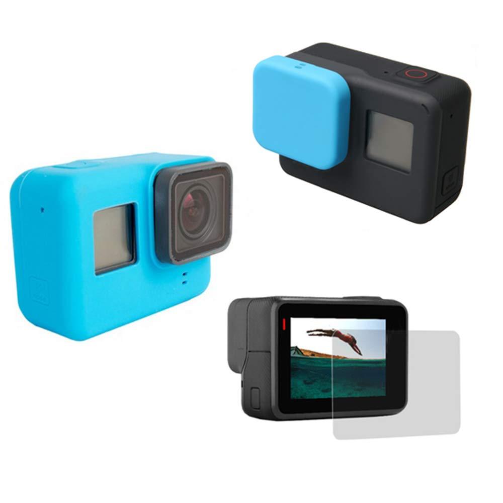 Silicone Protective Housing Case Cover with Silicone Lens Cover LCD Screen Protector Film for GoPro Hero (2018), GoPro Hero 7 Black, Hero 6, Hero 6 Black, Hero 5, Hero 5 Black (Blue) Blue