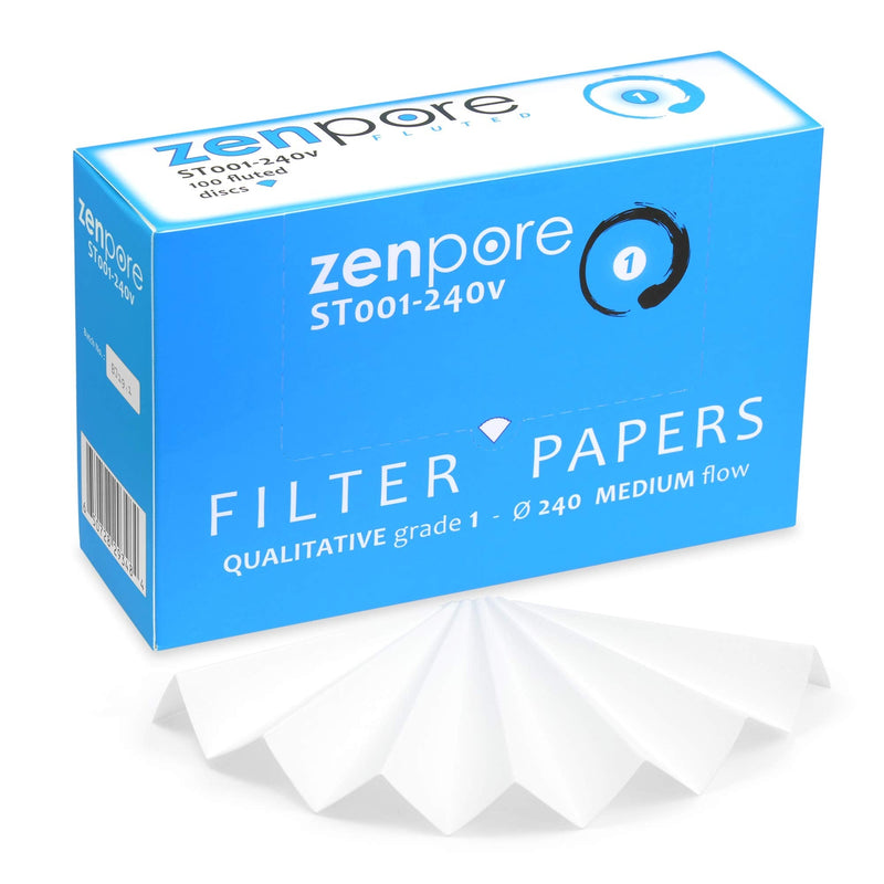 24 cm Fluted Filter Paper, Pre-Pleated (Folded), Qualitative Grade 1 - ZENPORE Medium Flow 240 mm (100 Discs) 24 cm diameter