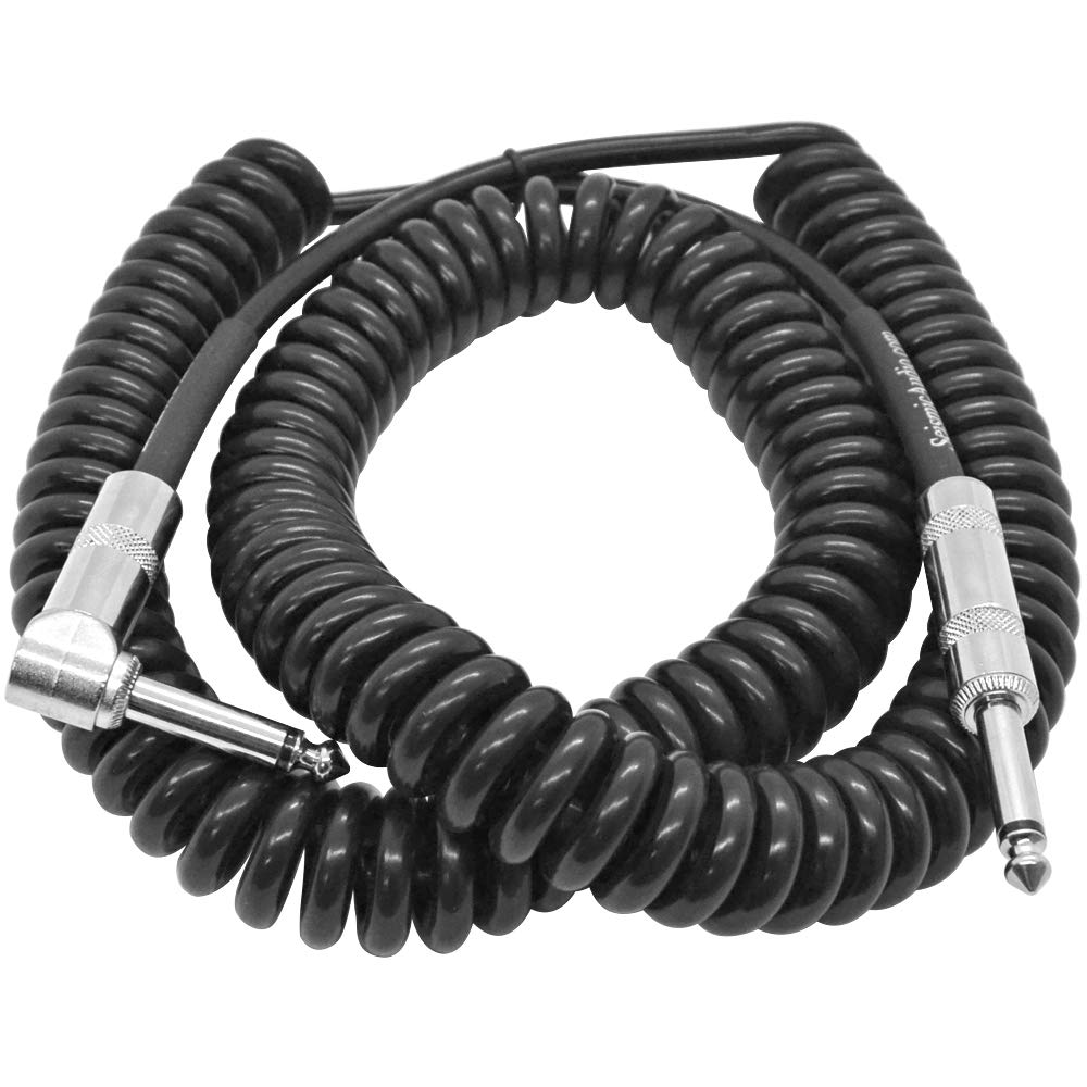 [AUSTRALIA] - Seismic Audio - SAGCURLRT20-20 Foot Coiled Guitar or Instrument Cable - Right Angle 1/4 Inch TS to Straight Connectors 20' Guitar Cord 