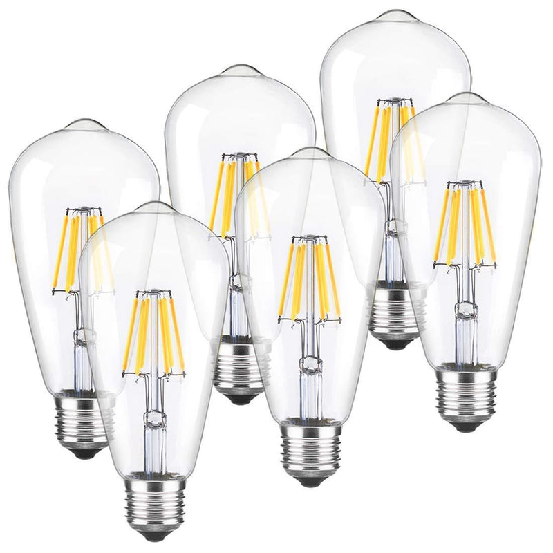 LED Edison Bulb Dimmable ，Vintage Light Bulbs 2700k Warm White 60W Equivalent E26 Edison Bulb 6-Pack by LUXON