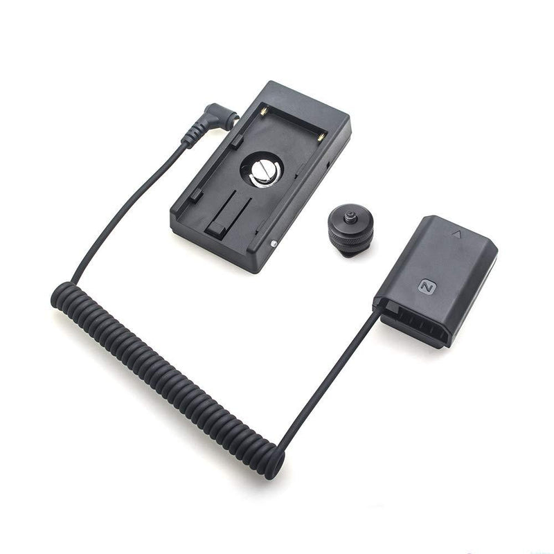 Runshuangyu NP-FZ100 Full Decoding Dummy Battery to NP-F970 Battery Adapter Hot Shoe Mount Plate, Power Spring Extenable Cable for Sony A7III A7SIII A7RIII A9 ILCE-9 Camera