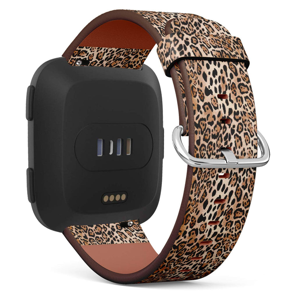 Compatible with Fitbit Versa, Versa 2, Versa Lite - Quick Release Leather Wristband Bracelet Replacement Accessory Band - Natural Animal Print