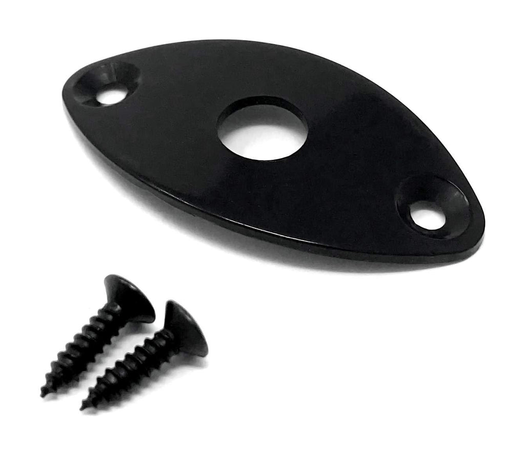 Vintage Forge Black Oval Jack Plate for Guitar and Bass with Screws Curved Metal Football Shape JPF30-BLK