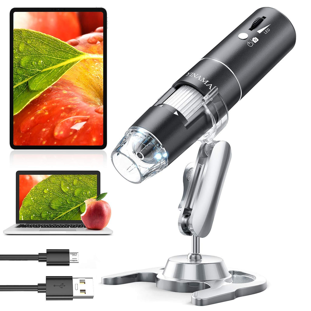 Wireless Digital Microscope, YINAMA 50X-1000X Magnification Handheld USB HD Inspection Camera, with Stand Compatible for iPhone,Android,iPad,Mac,Samsung Galaxy,Windows Computer