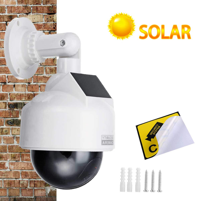 [AUSTRALIA] - YSUCAU Solar Powered Dummy Fake CCTV Security Dome Camera with Flashing Red LED Light & Warning Security Alert Sticker Decal, Indoor/Outdoor Use 