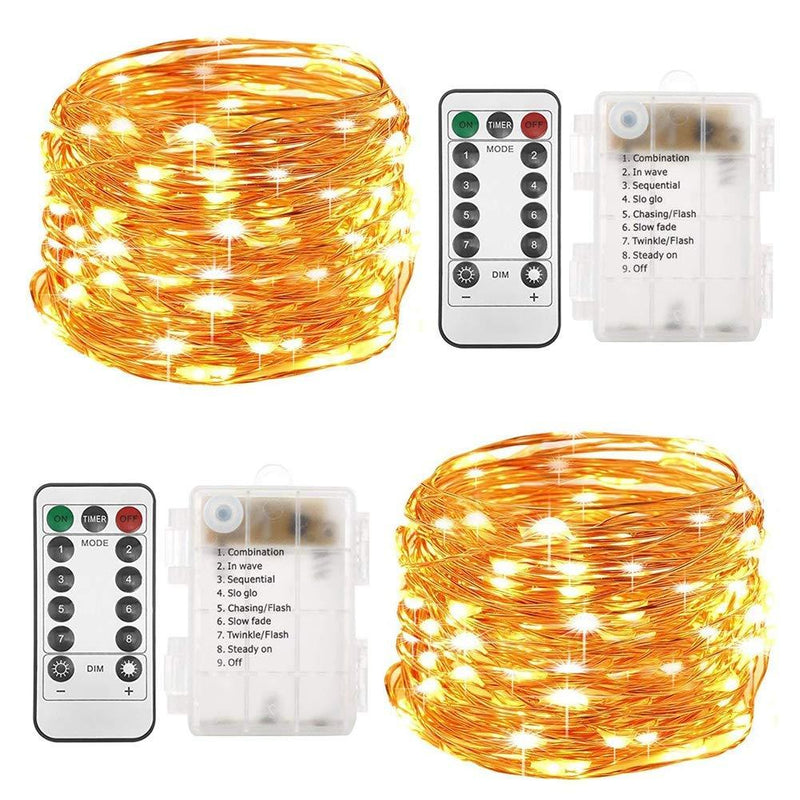 [AUSTRALIA] - Twinkle Star 2 Set Christmas Fairy Lights Battery Operated, 33ft 100 Led String Lights Remote Control Timer Twinkle String Lights 8 Modes Firefly Lights for Garden Party Indoor Decor, Warm White 