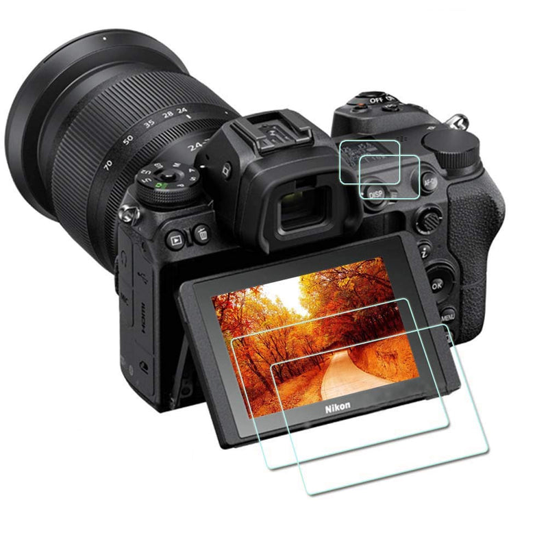 Z7 Z6 top + screen protector [2 + 2 pack], compatible with the ZLMC of Nikon Z7 Z7 II Z6 Z6 II FX digital SLR cameras. The ultra-high-definition tempered glass screen protector has the functions of scratch-proof, anti-air bubble, waterproof and anti-fi...
