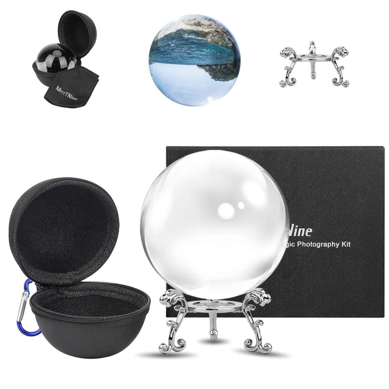 MerryNine Crystal Ball with Crystal Ball Case Bag Set, K9 Crystal Photography Ball, Including Microfiber Pouch and Crystal Ball Manual, Perfect Photography Accessories (80mm/3.15")