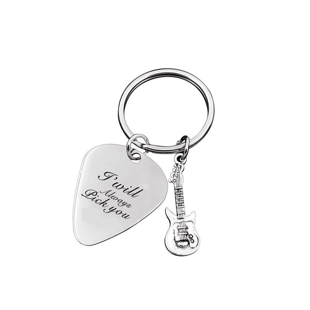 I will Always Pick You Guitar Pick Keychain Engraved I Pick You Grandpa Handstamped Boyfriend Husband Fiance Musician Gifts (I will always pick you keychain) I will always pick you keychain