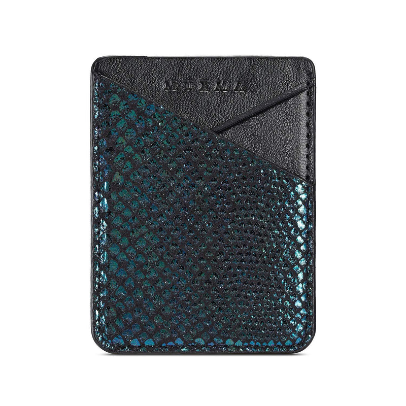 LUVI Phone Card Holder Wallet Sticky Phone Wallet PU Leather Wallet with Glossy Holographic Gradient Ramp Snake Skin Design Pocket Pouch Sleeve Slim Sticky Wallet for Back of Phone Case Black