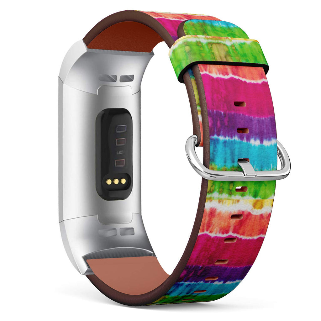 Replacement Leather Strap Printing Wristbands Compatible with Fitbit Charge 3 / Charge 3 SE - Hippie tie dye Pattern Abstract Background