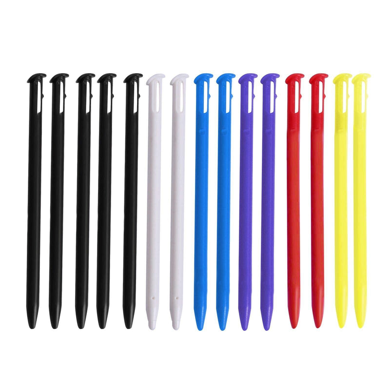 Yizerel Stylus Pen for New 3DS, 15 Pcs Colorful Plastic Replacement Touch Screen Stylus Set Compatible with New 3DS with HD Crystal Clear PET Films (Black White Blue Red Purple Green)