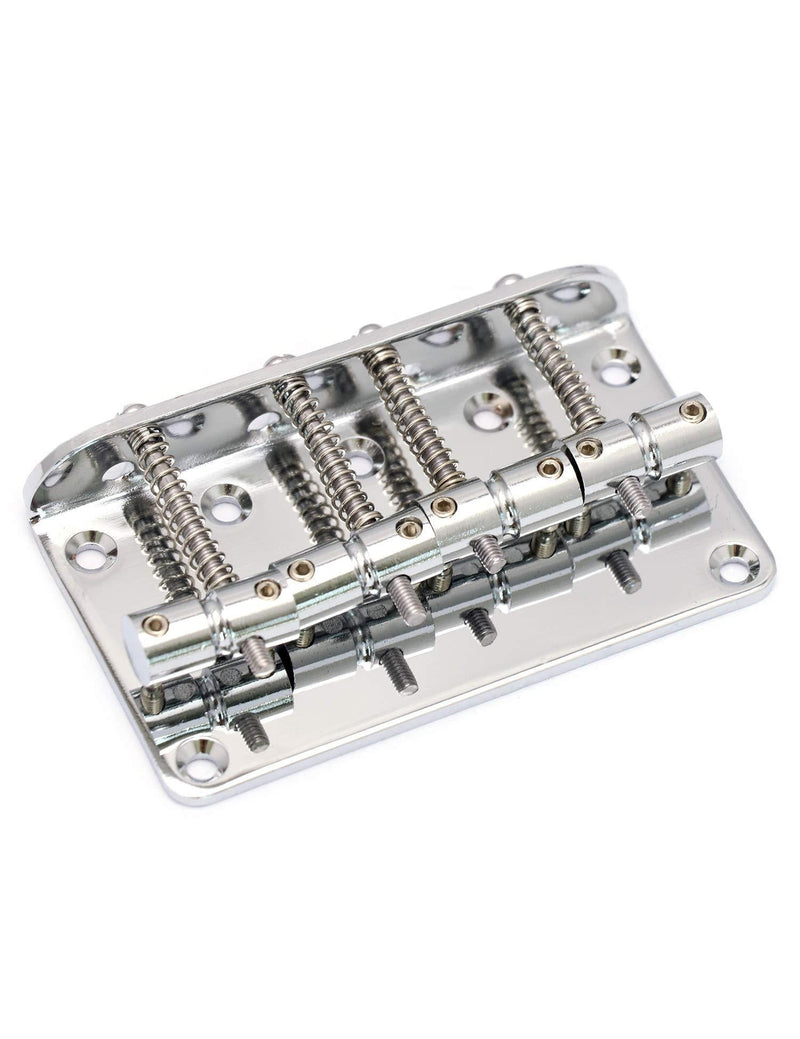 Metallor Hard Tail Fixed Bass Guitar Bridge Compatible with 4 string Jazz Bass or Precision Bass Style Bass Guitar Top Load Chrome.