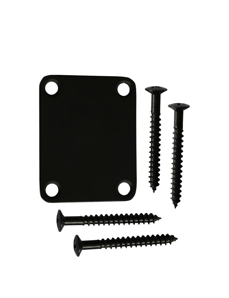 Metallor Guitar Neck Plate Standard 4 Holes with Screws 64 x 51mm Compatible with Strat Tele Style Electric Guitar Jazz Bass Parts Replacement Pack of 1Set Black.