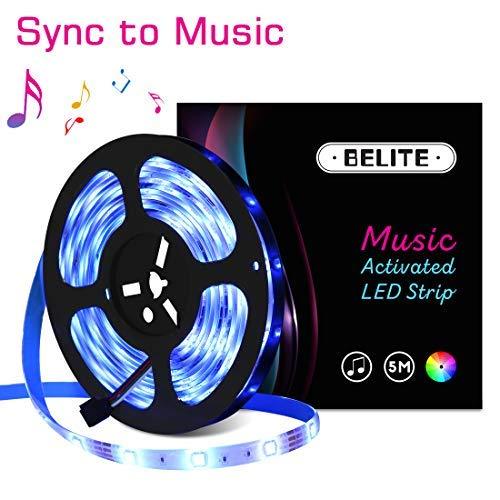 [AUSTRALIA] - Led Strip Lights Sync to Music 16.4FT/5M 150 LED Lights 5050 RGB Light Color Changing with Music IP65 Waterproof LED String Lights Kit with IR Controller+ 12V 2A Power by BELITE 