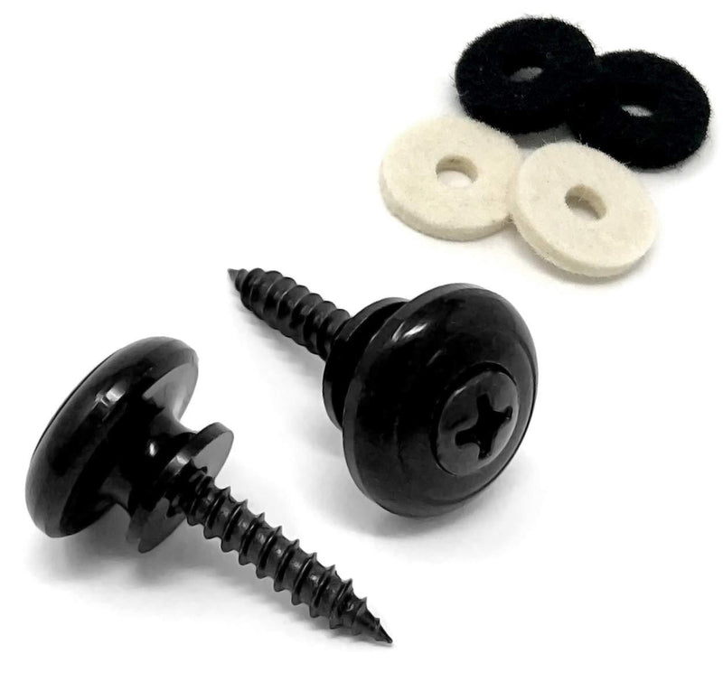 Vintage Forge Guitar Strap Buttons Black Mushroom Head for Guitar and Bass (2) with Screws and Felt Washers Universal Fit for Ibanez, ESP, Schecter, Jackson and more SB110-BLK