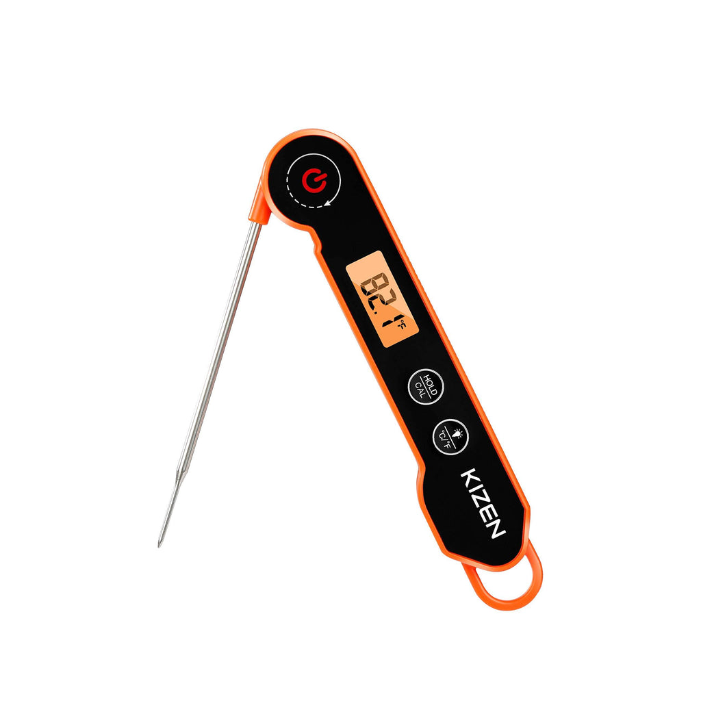 Kizen Digital Meat Thermometers for Cooking - Waterproof Instant Read Food Thermometer for Meat, Deep Frying, Baking, Outdoor Cooking, Grilling, & BBQ (Orange/Black)