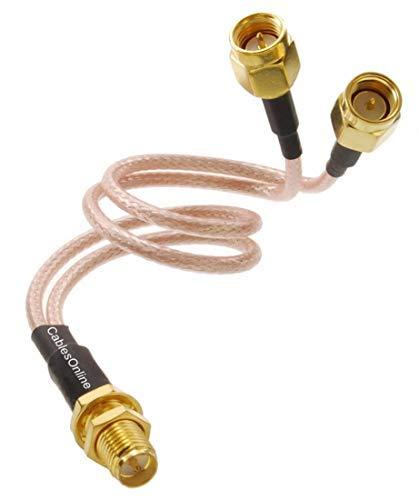 CablesOnline, 8-in RP-SMA Bulkhead Female to 2X SMA Male Gold-Plated 50Ω RG316 Coax Y-Splitter, RF-SM700Y