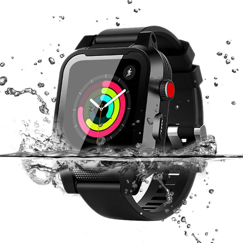 Apple Watch Waterproof Case for 38mm Apple Watch Series 3 & 2, YUANHenry Waterproof Shockproof Impact Resistant Rugged Protective Case with Built-in Screen Protector Premium Soft Strap Bands Black 38mm Apple Watch Waterproof Case