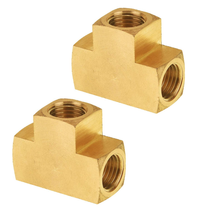 Brass Pipe Fitting, SUNGATOR Barstock Tee, 1/4" x 1/4" x 1/4" NPT Female Pipe (2-Pack) 2 Pack