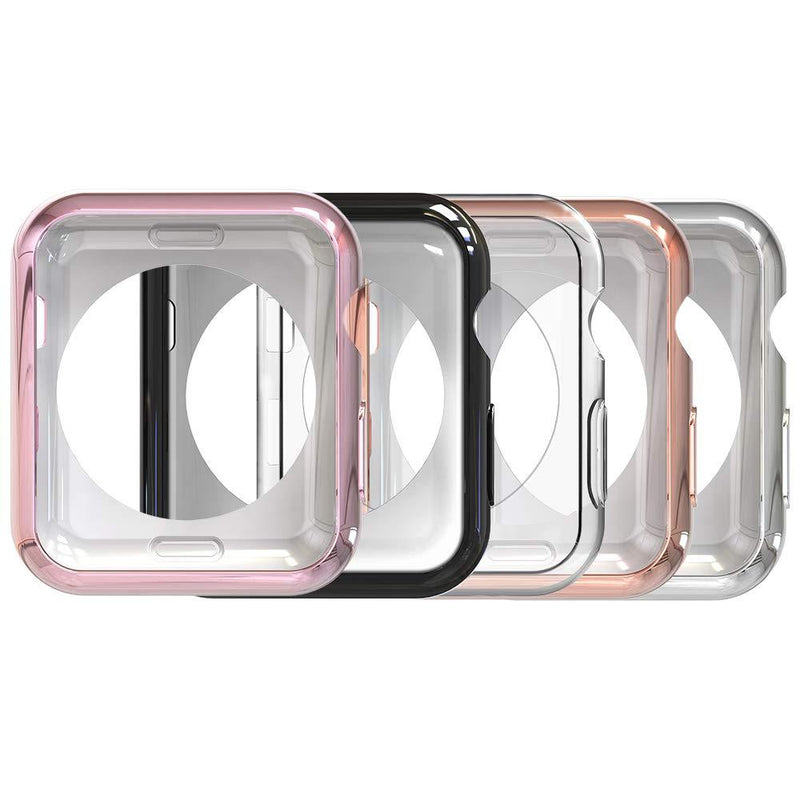 Simpeak 5 Pack Soft Back Case Compatible with Apple Watch 40mm Series 6 /5 /4 /SE, Slim, Transparent, Black, Rose Pink, Rose Gold, Silver
