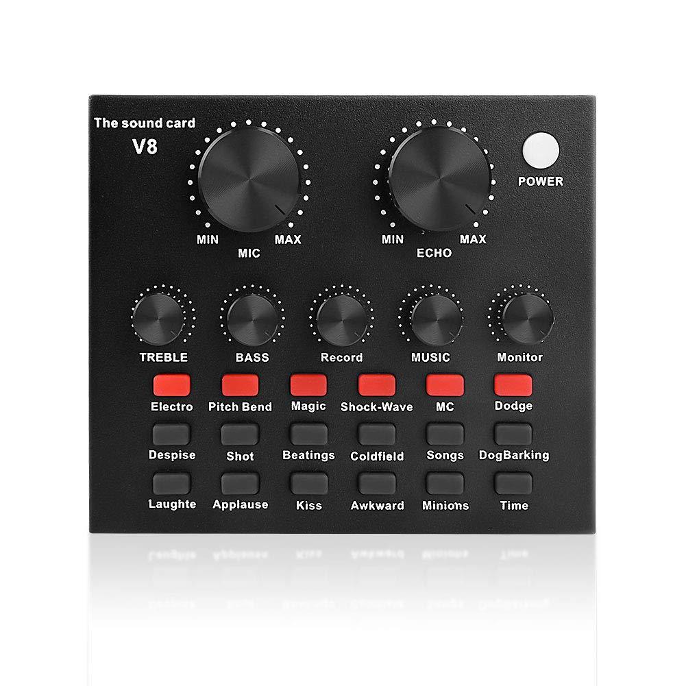 eBerry Live Sound Card, Portable Mobile Audio Mixer, Karaoke Sound Mixer Recording Sound Card for Live Broadcast, K Songs, Recording, Voice Chatting (Black)