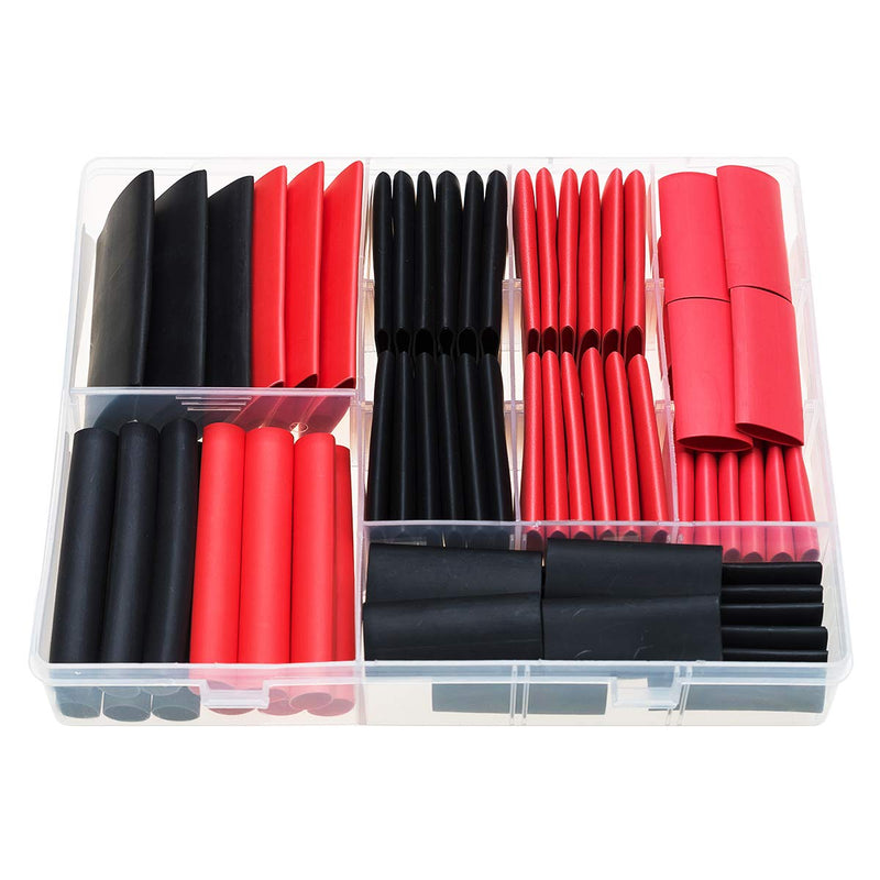 RockDIG 74PCS 3:1 Heat Shrink Tubing Double-wall Adhesive Lined Shrink Tube Assortment Kit 4 Large Size 1 3/4 1/2 3/8 Inch Black Red Black/Red