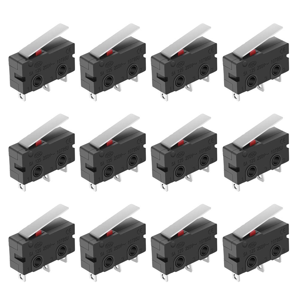 MUZHI SPDT 1NO 1NC Hinge Lever Momentary Push Button Micro Limit Switch AC 5A 125V 250V 3 Pins 12 Pcs 4