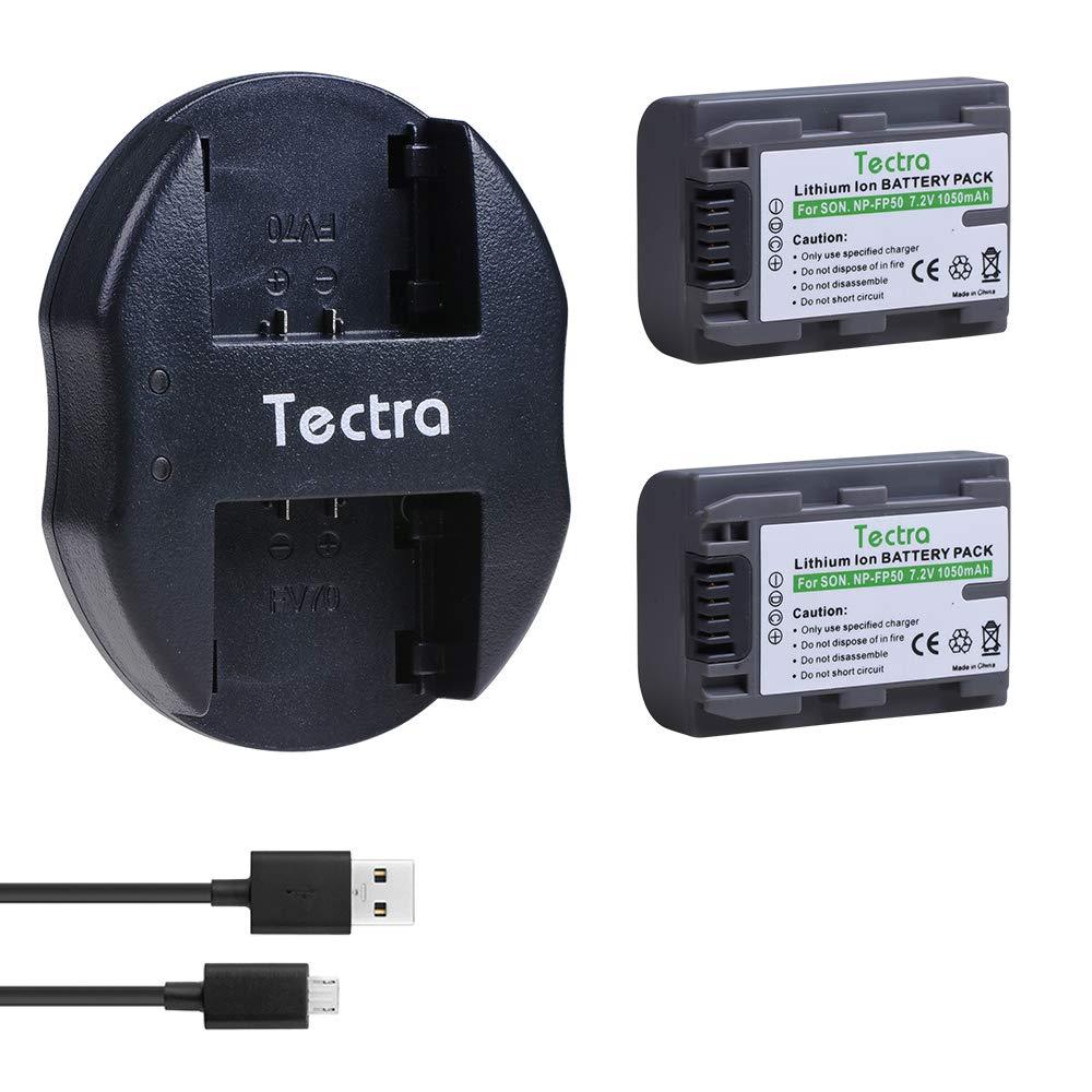 Tectra 2Pcs Battery + USB Dual Charger for Sony NP-FP50 Battery NP-FP30 Sony DCR-DVD103 DCR-DVD105 DCR-DVD203 DCR-DVD205 DCR-DVD305 DCR-DVD92 DCR-HC20 DCR-HC21 DCR-HC26 HandyCams