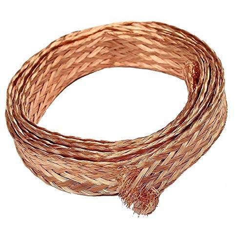 10ft 8mm Flat Copper Braid Cable Bare Copper Braid Wire Ground Lead