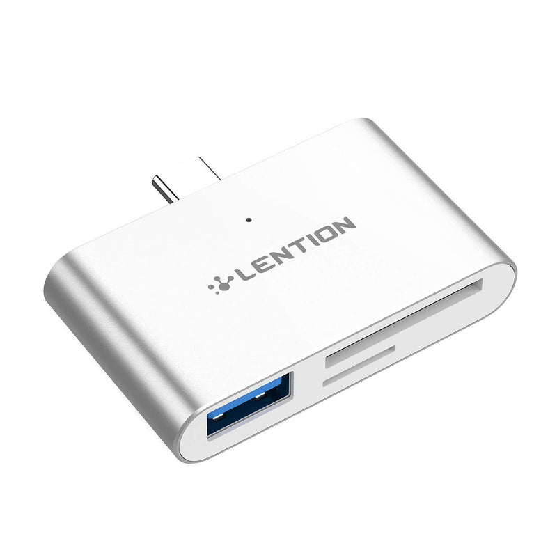 LENTION USB C to SD/Micro SD Card Reader with USB 3.0 Adapter Compatible 2020-2016 MacBook Pro, MacBook 12, New iPad Pro/Mac Air, New Surface, Chromebook, Phone/Tablet, More (CB-CS15, Silver)