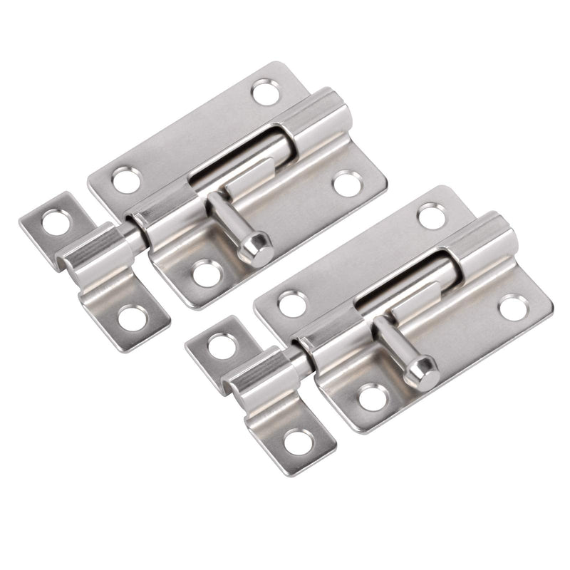Door Security Slide Latch Lock, 3 inch Barrel Bolt with Solid Heavy Duty Steel to Keep You Safe and Private, Brushed Nickle Finish Door Latch Sliding Lock with 12 Screws (Silver- 2 Pack) Silver- 2 Pack