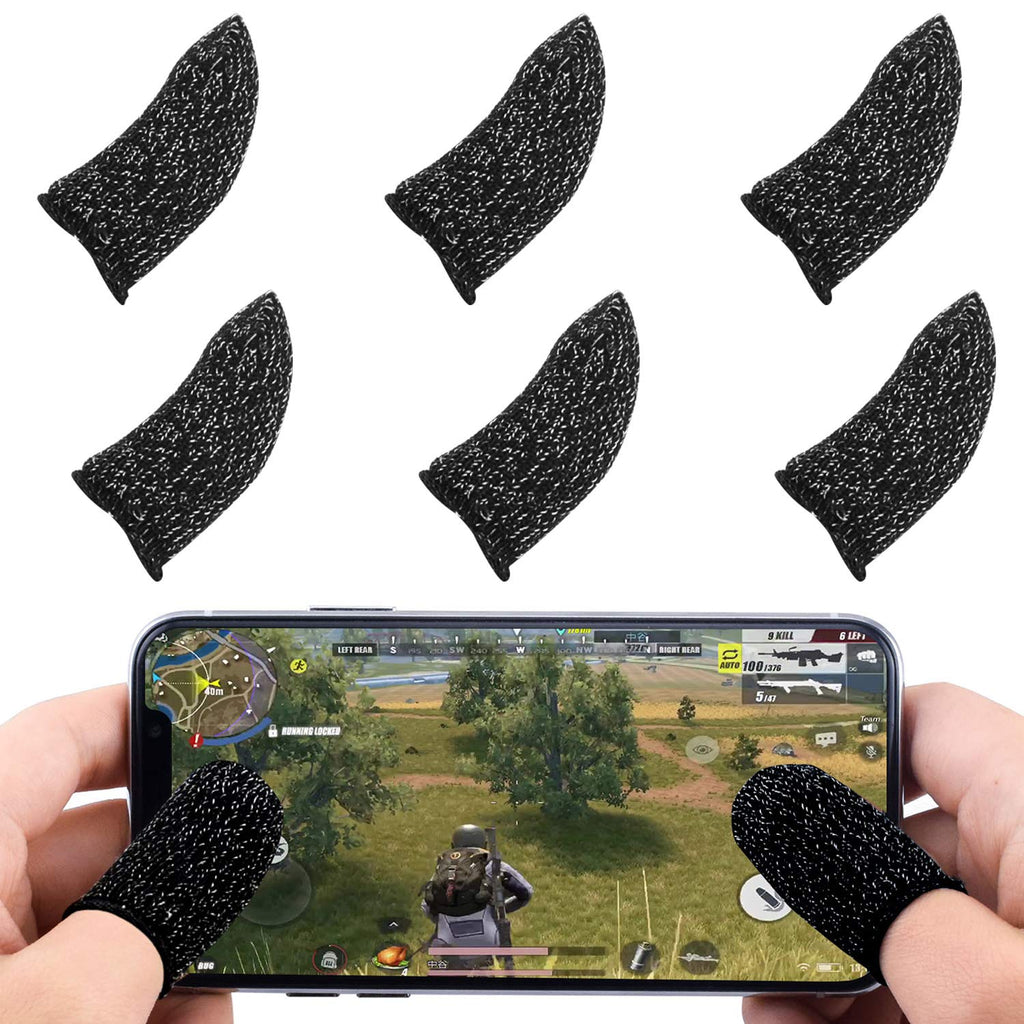 Newseego Mobile Game Controller Finger Sleeve Sets [6 Pack], Anti-Sweat Breathable Full Touch Screen Sensitive Shoot Aim Joysticks Finger Set for Knives Out/Rules of Survival-Black Black