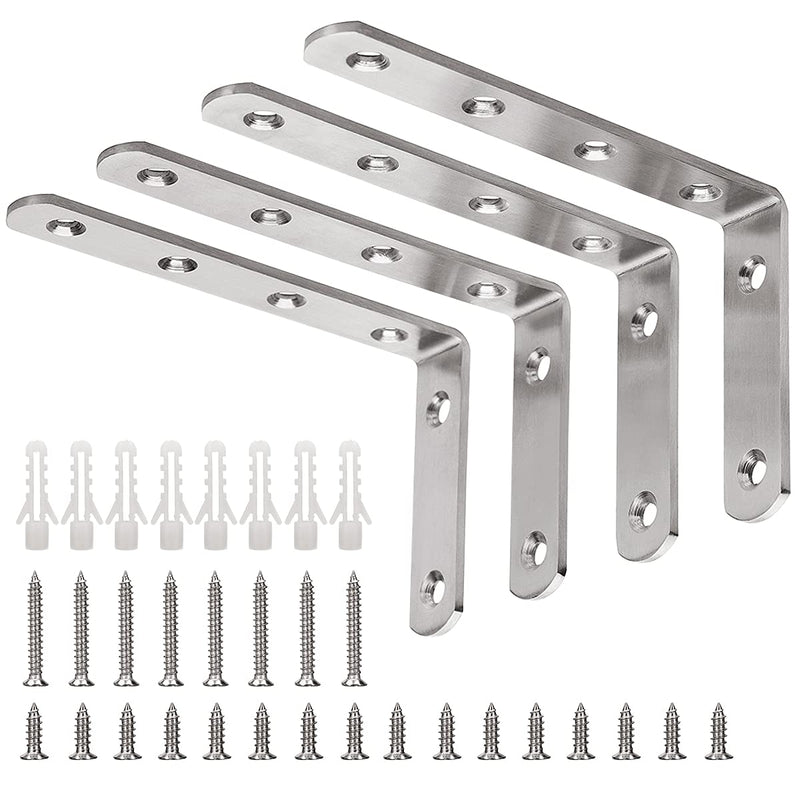 YUMORE L Bracket, 5" x 3" Max Load: 35lb/15KG Heavy Duty Stainless Steel Solid Shelf Support Corner Brace Joint Right Angle Bracket, Pack of 4 5"x3" Brushed Nickel