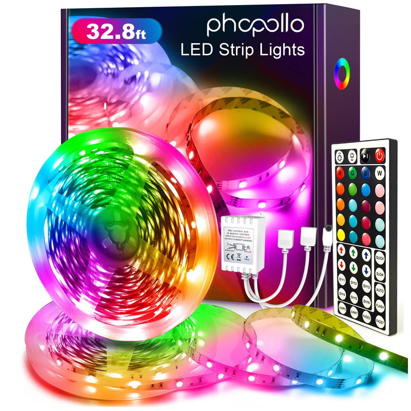 [AUSTRALIA] - Phopollo Led Strip Lights Color Changing 32.8ft Flexible 5050 RGB Led Lights Kit with 12v Power Supply and 44 Key Ir Remote Controller 