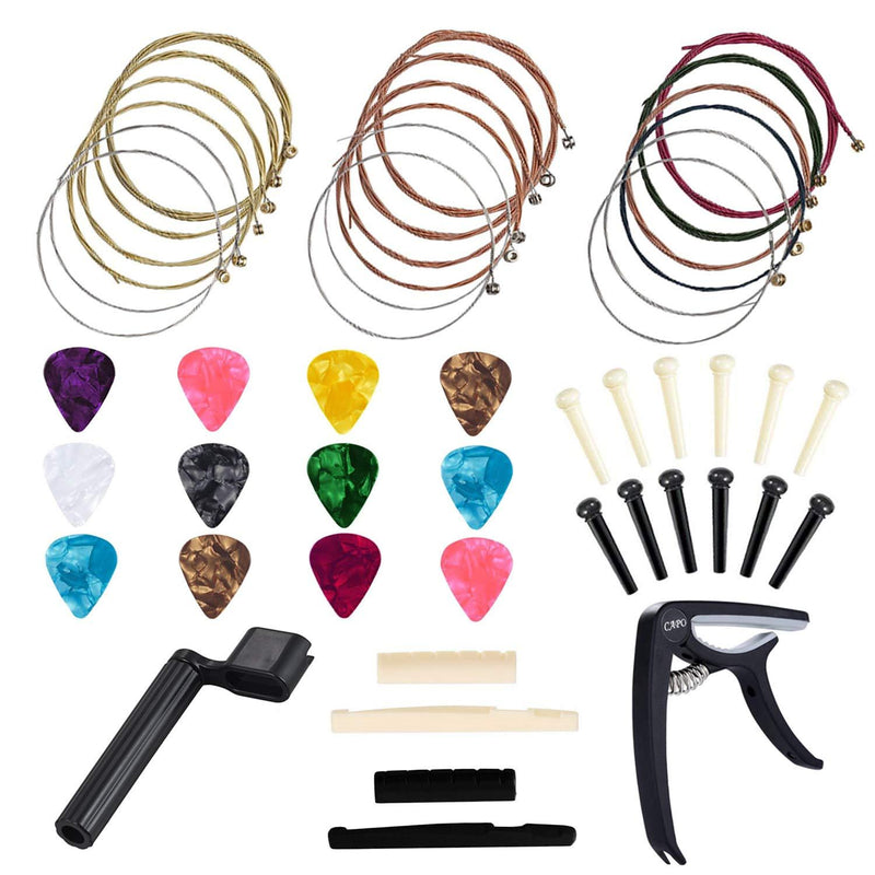 Anvin Guitar Strings Replacement Kit Accessory Tool Changing Including Guitar Acoustic Strings, Picks, Capo, String Winder, Bridge Pins, Picks for Guitar Players Beginners 48 Pcs