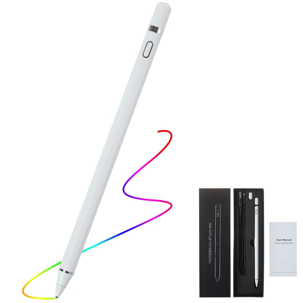 Active Stylus Digital Pen for Touch Screens Compatible for iPad iPhone Samsung Phone Tablets for Drawing and Handwriting on Touch Screen Smartphones Tablets (iOS/Android) 2 in 1 Tips 7.08Inch White