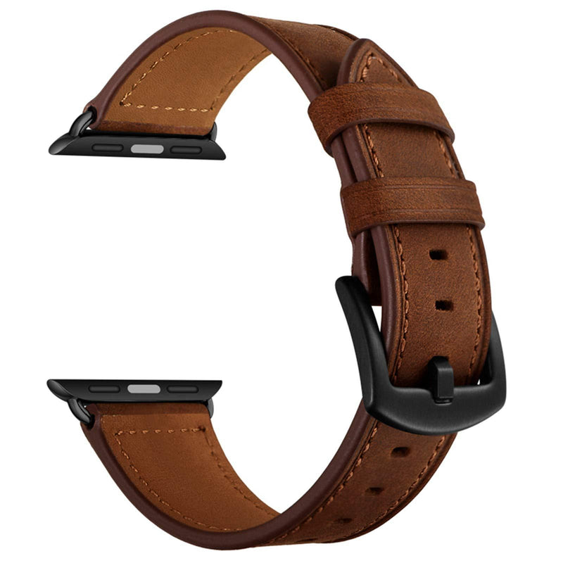 CINORS Leather Band Compatible with Apple Watch Vintage Classical Bands Dark Brown Replacement Strap for iWatch Series 6 SE 5 4 3 2 1 Nike Space Black Grey 42mm 44mm Men Women, Brown Dark Brown Black Buckle