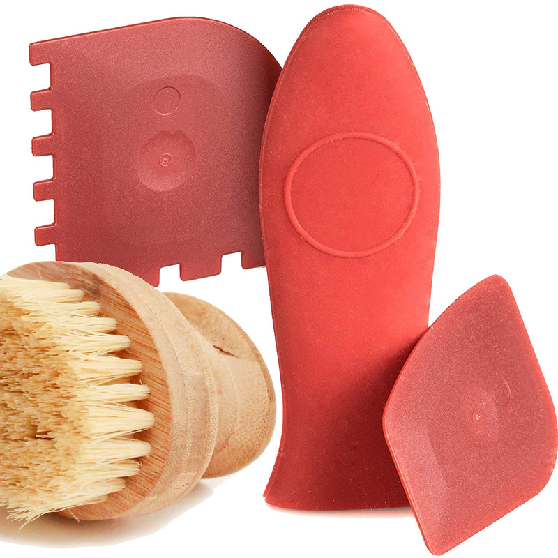 [AUSTRALIA] - Cast Iron Cleaning Accessories Kit: Natural Wood Cast Iron Scrubber, Skillet Handle Cover, Pan and Grill Scraper Kit With Gentle But Tough Cast Iron Scrub Brush – Keep Your Cast Iron Skillet Cleaner 