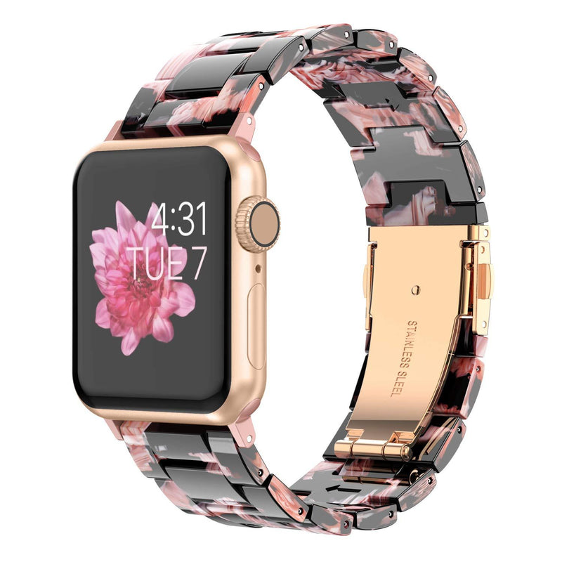 Wearlizer Womens Floral Strap Compatible with Apple Watch Bands 38mm 40mm for iWatch SE Lightweight Wristbands Dressy Replacement Exclusive Stylish Bracelet (Metal Buckle) Series 6 5 4 3 2 1 Sport Floral-Black Pink 38mm/40mm