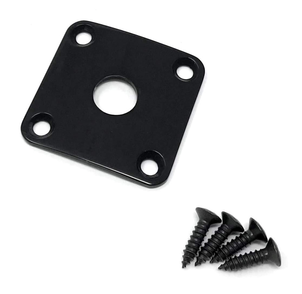 Vintage Forge Black Metal Jack Plate for Gibson Les Paul Guitar Square Curved with Screws JPS30-BLK