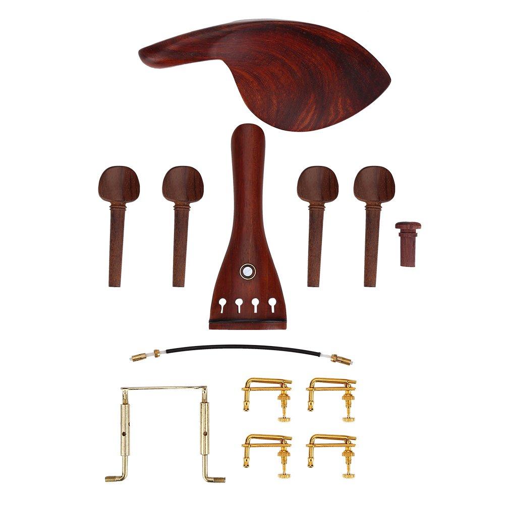 Dilwe Rosewood Violin 4/4 Fittings Set with Tailpiece Endpin Tuners Chin Rest Tail Gut Violin Parts Accessories