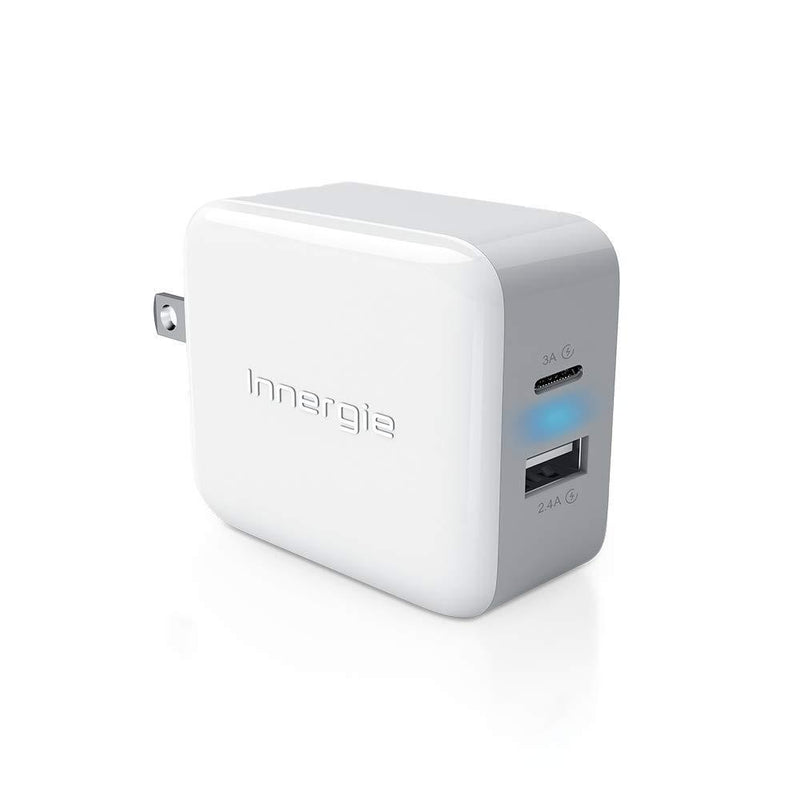 Innergie 27M Dual USB Wall Charger, Compatible with iPhone 12, Samsung S8/S8+/ S9/S9+, iPad, Android Devices, USB-A/USB-C Dual Ports, 27W / 5.4A Output, Portable & Travel Use, White, Innergie 27M 27W- USB-A+C