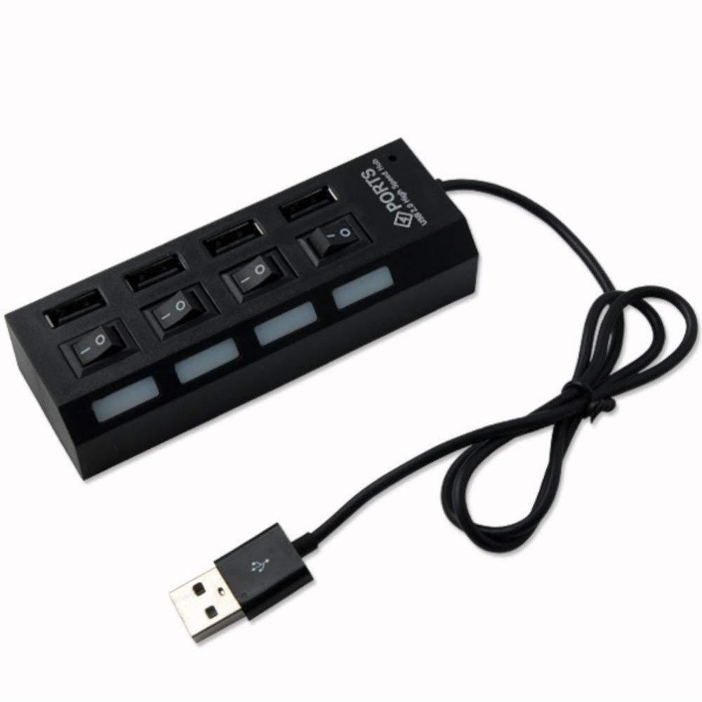 USB 2.0 Hub,4 Ports Portable Data Hub with LED Light Ultra Slim Aluminum USB Hub for MacBook,Notebook PC,Laptops,Desktop,USB Flash Drives and Other Devices (with Switches, 4 Port)