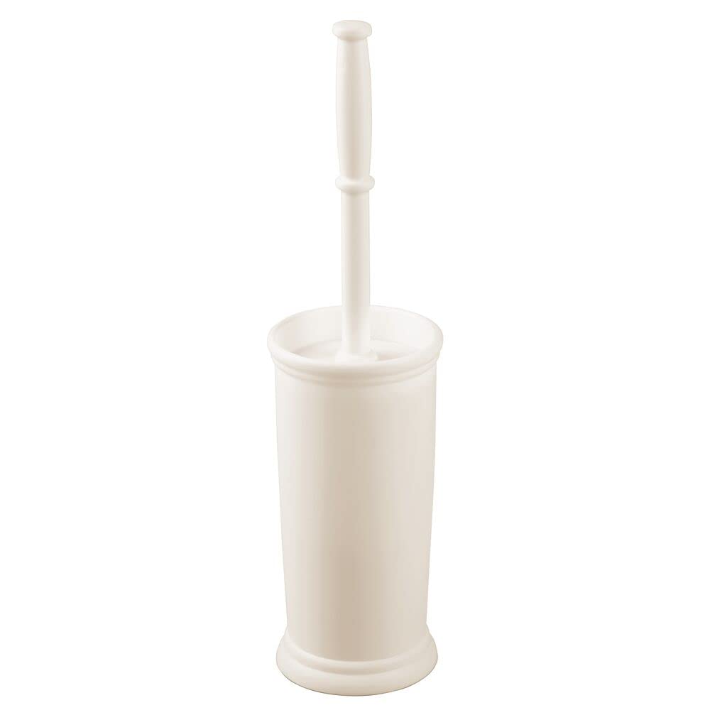 mDesign Compact Freestanding Plastic Toilet Bowl Brush and Holder for Bathroom Storage and Organization - Space Saving, Sturdy, Deep Cleaning, Covered Brush - Cream/Beige